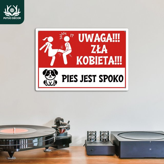 Putuo Decor Vintage Metallblechschild UWAGA Warnung Wandkunst für Zuhause und Büro in Rot - Bild 1