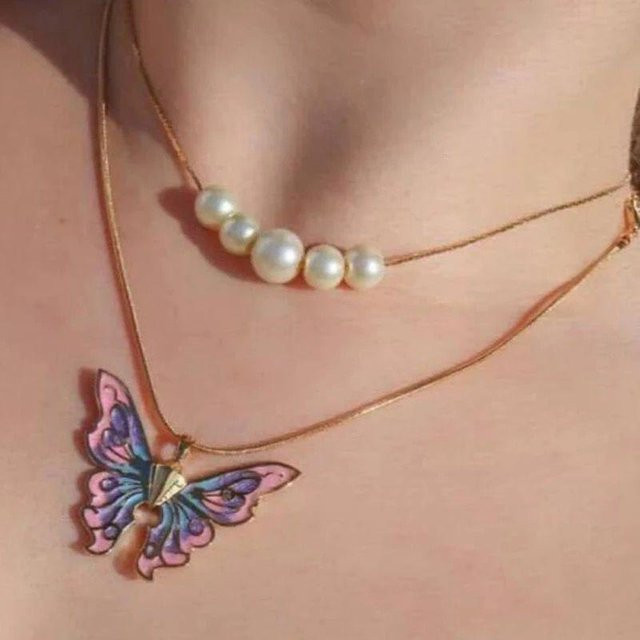 YULIN Halskette, Schmetterling Anhänger, Perle, Gold, Damen - Bild 1