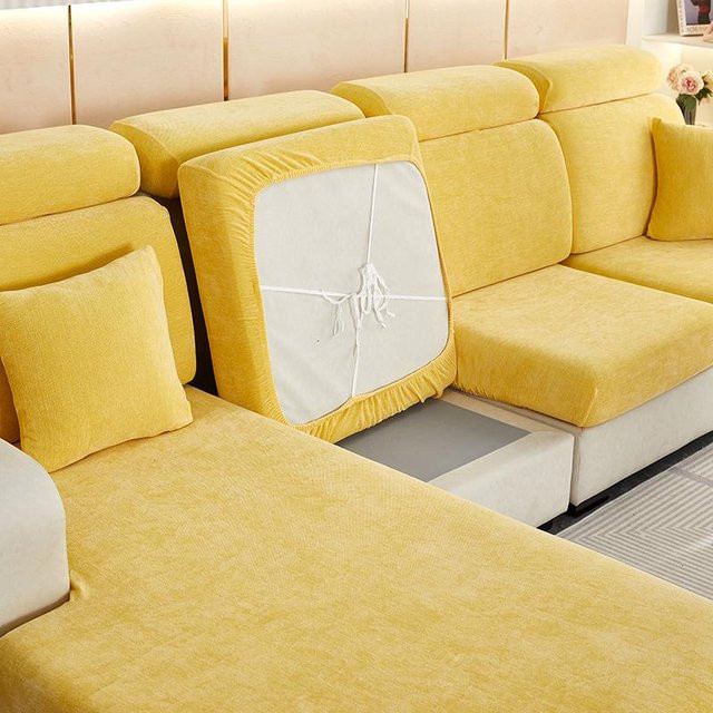 Elastischer Chenille-Sofabezug von Warm Home in Gelb für L-förmige Sofas und Eckliegen - Bild 1