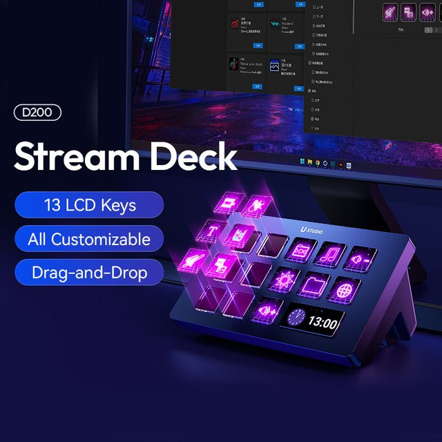 Ulanzi D200 Live-Streaming-Controller mit 13 LCD-Tasten in Schwarz für Gaming, Vlog und Videobearbeitung - Bild 1