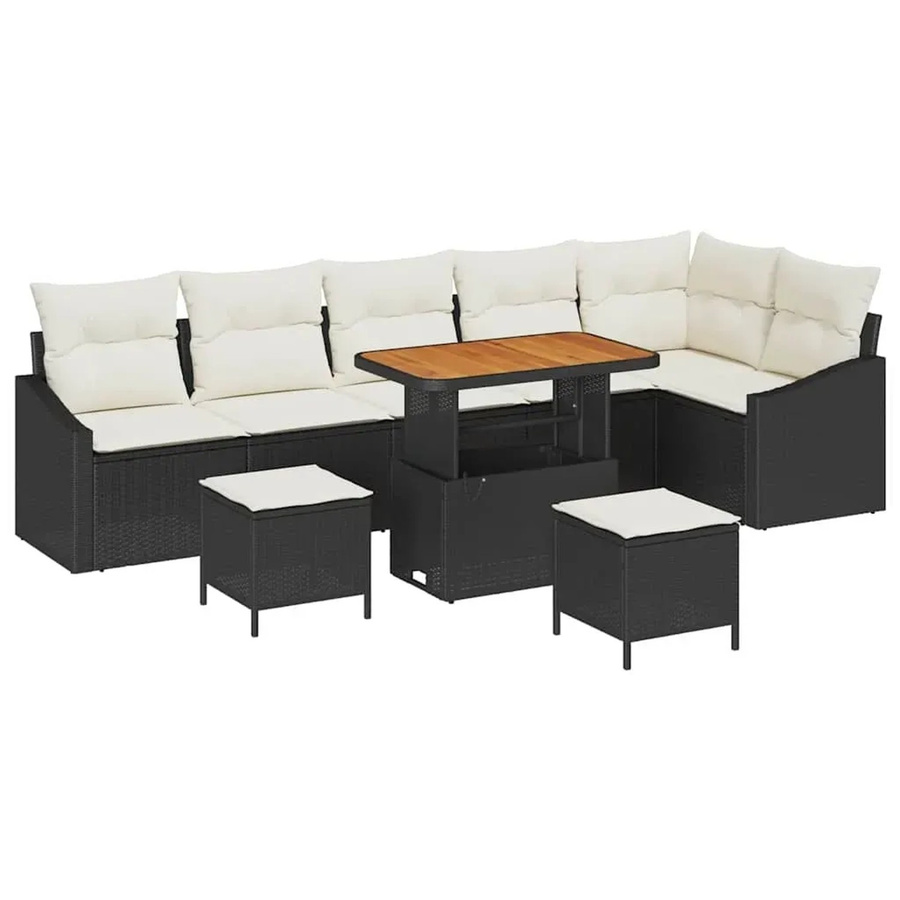 vidaXL Garten-Sofa-Set aus Polyrattan und Stahl, 9-teiliges Lounge-Set mit Kissen in Schwarz-Creme - Bild 2