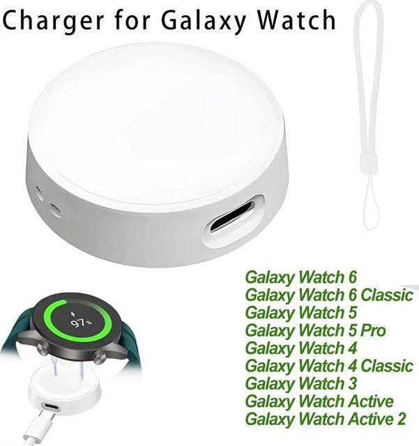 Samsung Uhrenladekabel, Typ C, Silikon, Schwarz, für Galaxy Watch 6, 5, Classic Pro 4, 3, Active 2 - Bild 1