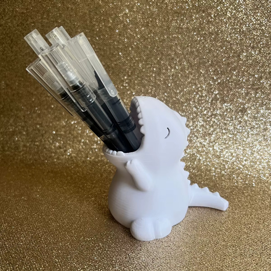 Kawaii Dino 3D-gedruckter Schreibtisch-Organizer als niedlicher Dinosaurier-Stifthalter aus Kunststoff, B: 9 cm, T: 9,3 cm, Farben: Schwarz oder Weiß - Bild 4