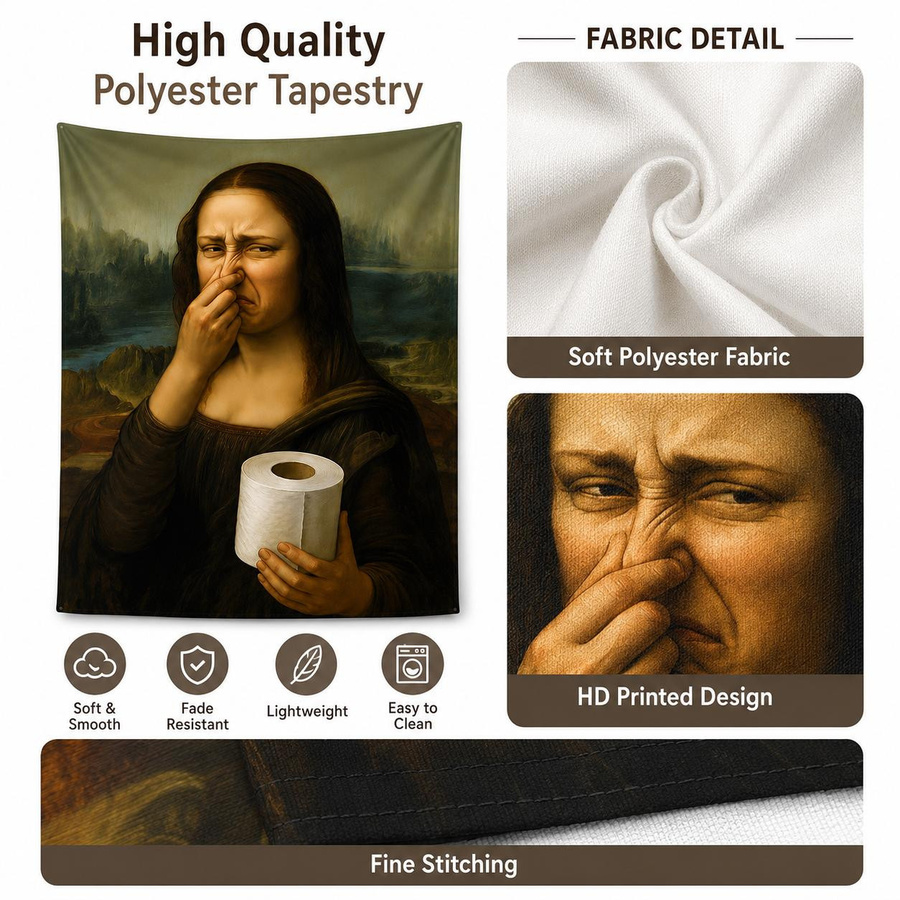 Humorvoller Wandbehang Mona Lisa Toilettenpapier Wandteppich von JMG Household Supplies, Mehrfarbig, Breite: 40 cm, Höhe: 60 cm - Bild 6