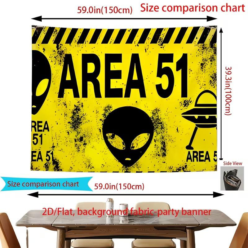 Xinghonghui Area 51 Alien UFO Warnbanner Hintergrund aus Polyester, Gelb und Schwarz, B: 230 cm, H: 180 cm - Bild 4