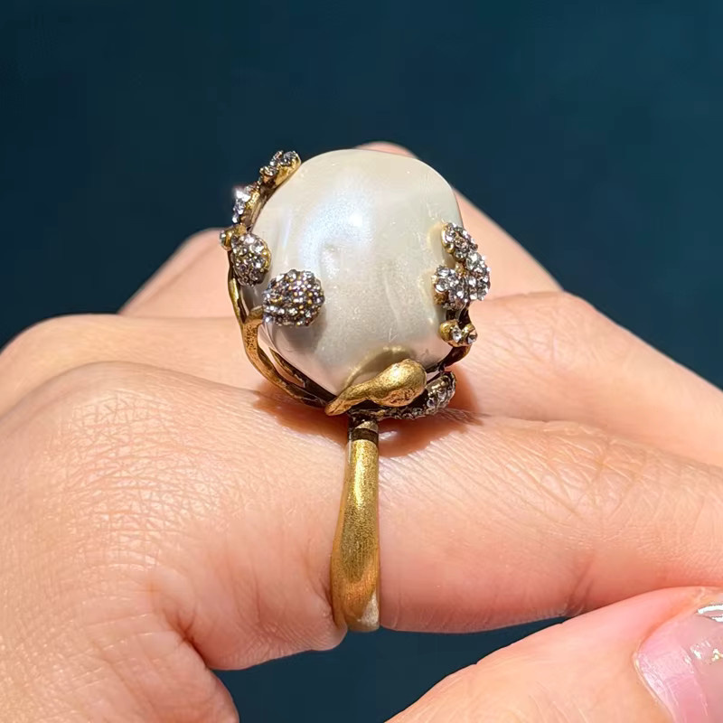 Icareu Perlenring, Goldfarben, Blatt-Strass, Damen - Bild 6