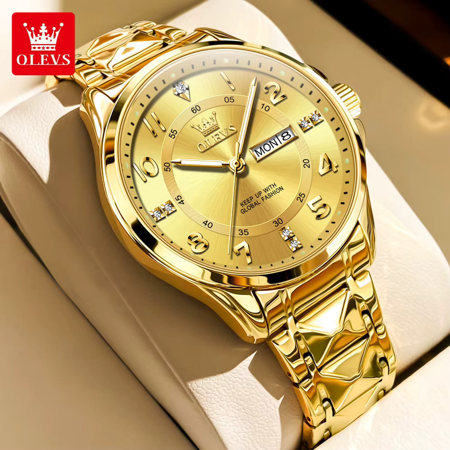 OLEVS Armbanduhr, Quarz, Edelstahl, Gold, Bicolor, Herren - Bild 3