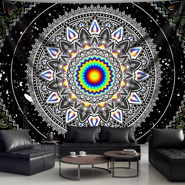 VIKAMA Boho Mandala Wandteppich in Multicolour mit geometrischem Design, Breite: 60 cm, Höhe: 60 cm - Bild 1
