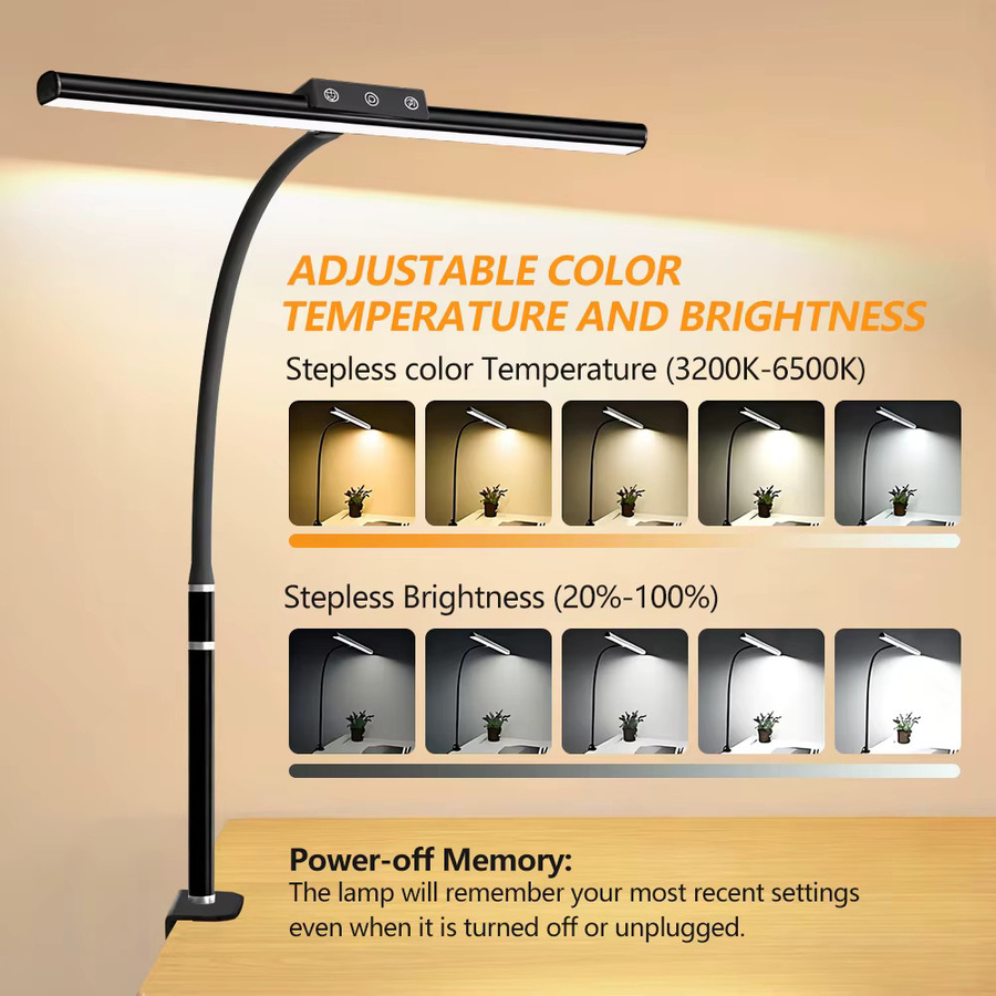 LED Schreibtischlampe in Schwarz mit stufenloser Dimmung, 5 Farbtemperaturen und flexiblem Schwanenhals für Home Office und zum Lesen - Bild 2