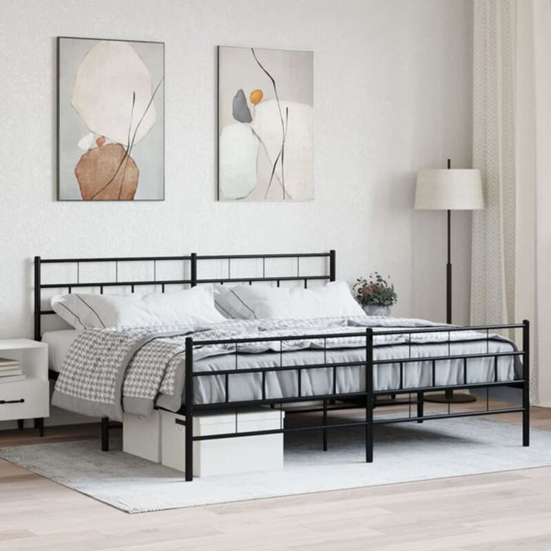 Vidaxl Metallbett im Industrial Design mit Kopf- und Fußteil, Schwarz, B/T: 200 x 200 cm - Bild 1