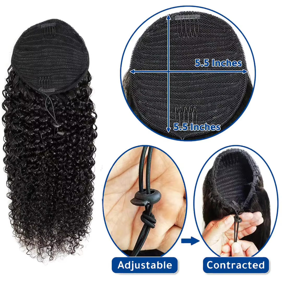 Dula A Hair Kinky Curly Pferdeschwanz mit Kordelzug, Brasilianisches Jungfrauenhaar, Unisex - Bild 2