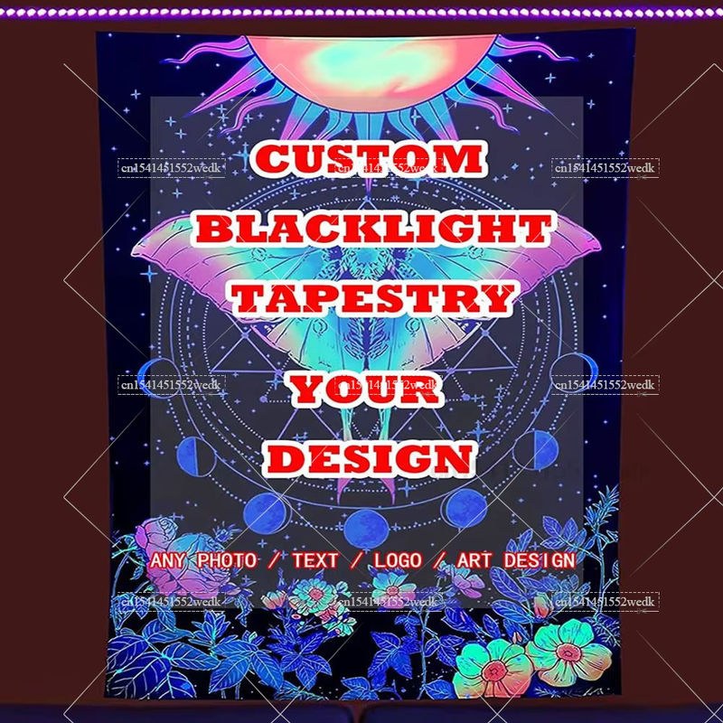 UV-reaktive Wandtapisserie mit Schmetterlings-Landschaft in Mehrfarbig, hängende Textil-Wanddekoration im abstrakten Design für Blacklight-Effekte - Bild 2