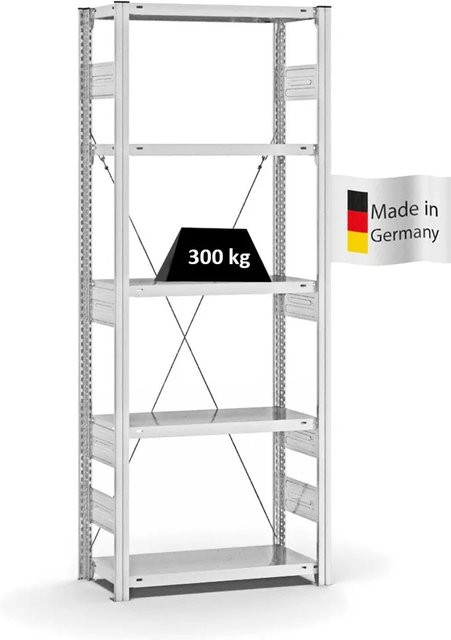 PROREGAL Fachbodenregal Stecksystem T-Profil Heavy-Duty Grundregal, 5 Ebenen, Lichtgrau, H x B x T: 200 x 75 x 30 cm - Bild 1
