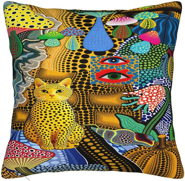 Annier Kissenbezug Yayoi Kusama Abstraktes Gesicht Design aus Soft-Plüsch, Mehrfarbig, B/B: 80 x 80 cm - Bild 1