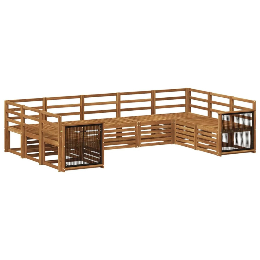 vidaXL Ecksofa Set aus Massivholz Akazie in Natur Braun, 7-teilige L-Form Polsterlandschaft mit Latten-Design und Armlehnen - Bild 1