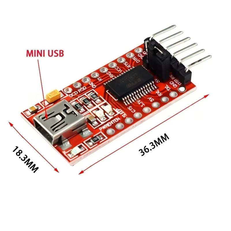 FTDI USB zu TTL Serieller Adapter FT232RL mit USB-C Anschluss, 3.3V bis 5.5V, Rot - Bild 2