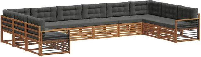 vidaXL Sofagarnitur aus Massivholz Akazie in Natur und Anthrazit, 10-teiliges U-Shape Set mit Sitz- und Rückenkissen - Bild 1