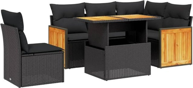 vidaXL 6-teilige Garten-Sofagarnitur in L-Form aus schwarzem Poly-Rattan mit Kissen und pulverbeschichtetem Stahlrahmen - Bild 1