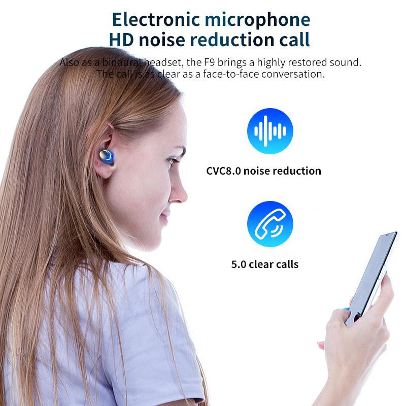 JQIQLY F9 HiFi Bluetooth 5.0 In-Ear Kopfhörer mit CVC 8.0 Rauschunterdrückung und Ladehülle in Schwarz - Bild 5