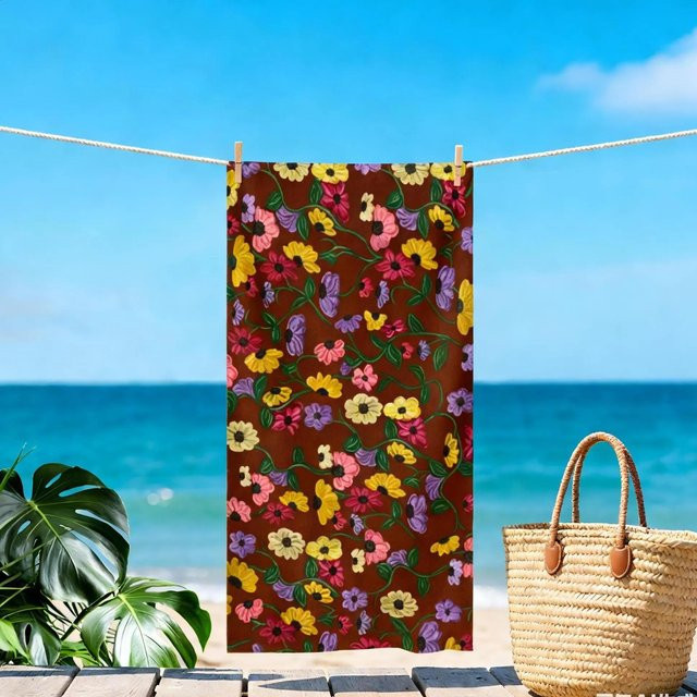 Vintage Blumen Strandtuch mit Retro Pastoral Design aus weicher Mikrofaser, schnelltrocknend, B: 40 cm, H: 60 cm - Bild 1