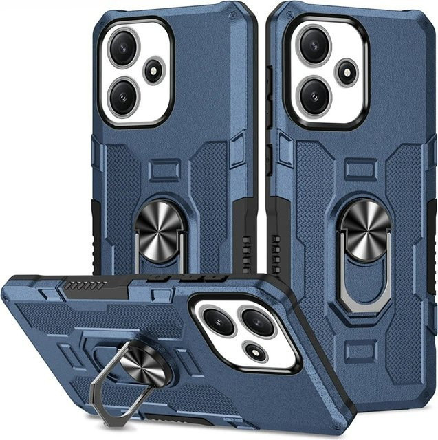 Stoßfeste Rüstungshülle für Xiaomi Redmi Serie mit Silikon, PC und Metallring-Ständer in Schwarz oder Blau - Bild 1