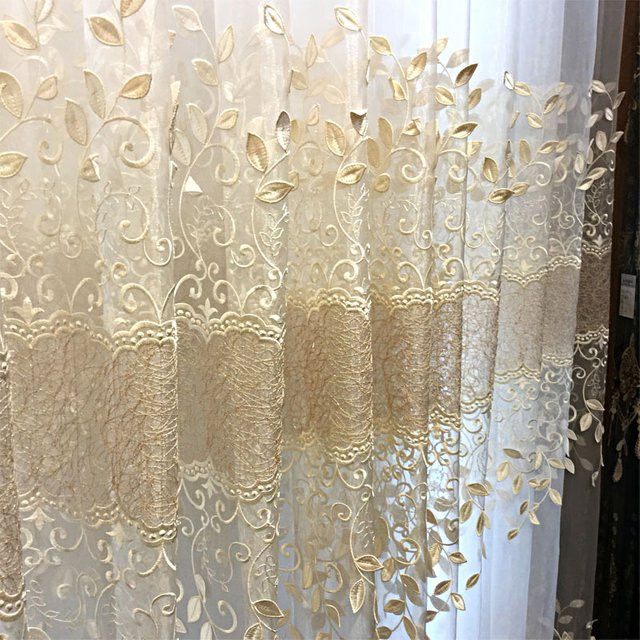 ZJBYZHOUSEHOLD Gaze-Vorhang im europäischen Stil mit geprägter Stickerei, transparent, Breite: 100 cm, Höhe: 210 cm - Bild 1