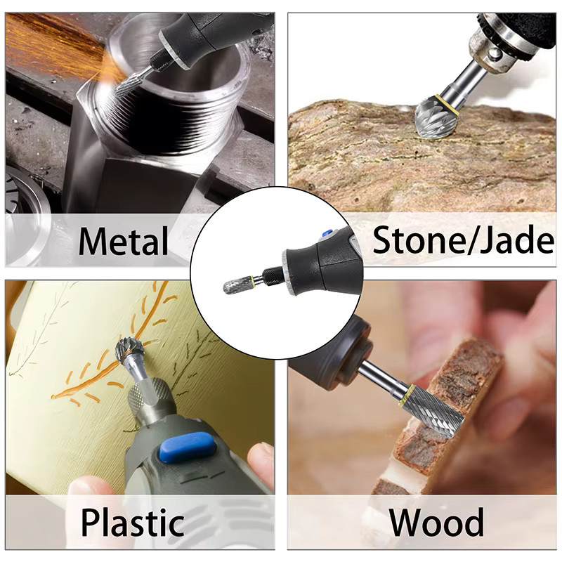 LUCHSHIY Hartmetall-Frässtift-Set aus Wolframkarbid, 10 Stück, Farbe Silber, 1/8 Zoll Schaft, doppelter Schnitt für Metall und Holz - Bild 4