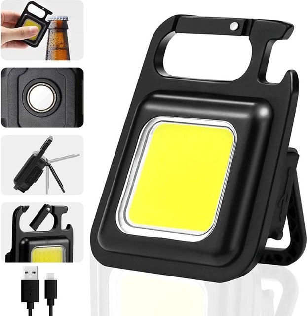 Wiederaufladbare LED COB Schlüsselbund Taschenlampe mit Magnet in Schwarz - Bild 1