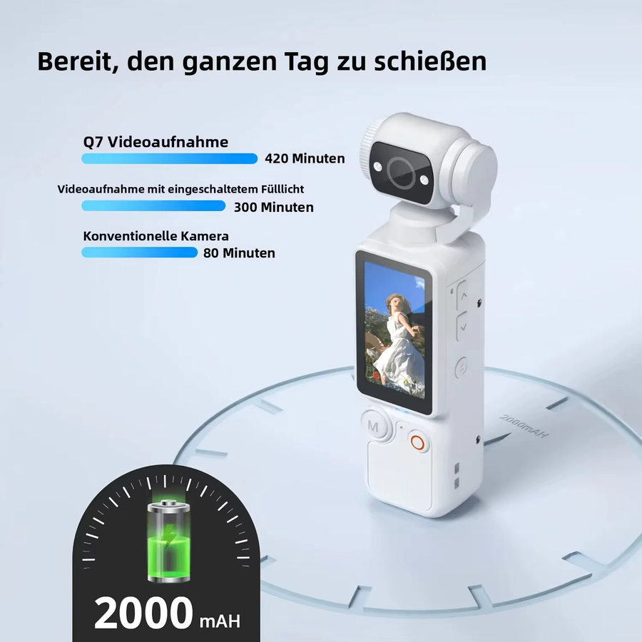W&O Kompaktkamera in Weiß mit 4K HD Videoaufnahme, 1,9-Zoll-Bildschirm, 180 Grad drehbarem Objektiv und 2000-mAh-Akku inklusive 32 GB Speicherkarte und USB-C-Anschluss - Bild 2