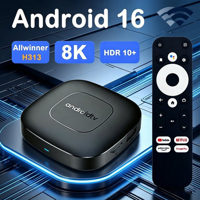 YOZHIXU Android 16 Smart TV Box T1 Globale Version Mortal Smart Media mit Allwinner H313, Bluetooth 5.4 und Google Assistant, Schwarz - Bild 1