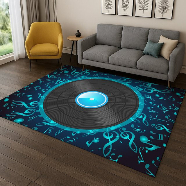 Faviora Retro Vinyl Schallplatte Musik Kunst Teppich rutschfeste Fußmatte für Wohnzimmer und Schlafzimmer - Bild 1