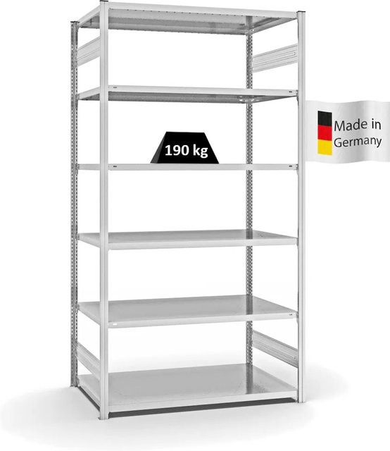 PROREGAL Fachbodenregal Stecksystem T-Profil Light-Duty in Lichtgrau mit 6 Ebenen, H x B x T: 250 x 130 x 80 cm - Bild 1