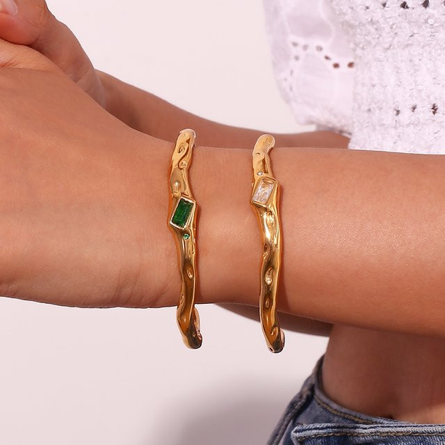 E.B.belle Armband, 18 Karat vergoldet, Edelstahl, grün, Damen - Bild 1