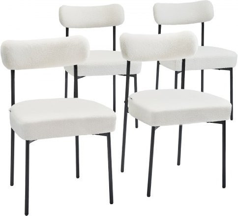 VEVOR Esszimmerstuhl Set aus 4 Stück in Weiß mit Bouclé-Bezug und schwarzen Metallbeinen, moderner Mid-Century Design Stuhl mit geschwungener Rückenlehne - Bild 1