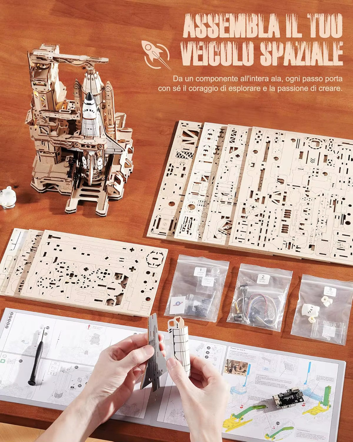 Robotime Rokr 3D-Puzzle Raumfähre, Holzpuzzle, mit Beleuchtung, ab 14 Jahren - Bild 5
