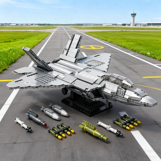 AMAZINGBLOKS F-22 Stealth Kämpfer Bausteine Set, Graues Air Force Kampfflugzeug Modell aus 1729 Teilen, DIY Spielzeug für Kinder und Desktop Dekoration - Bild 1