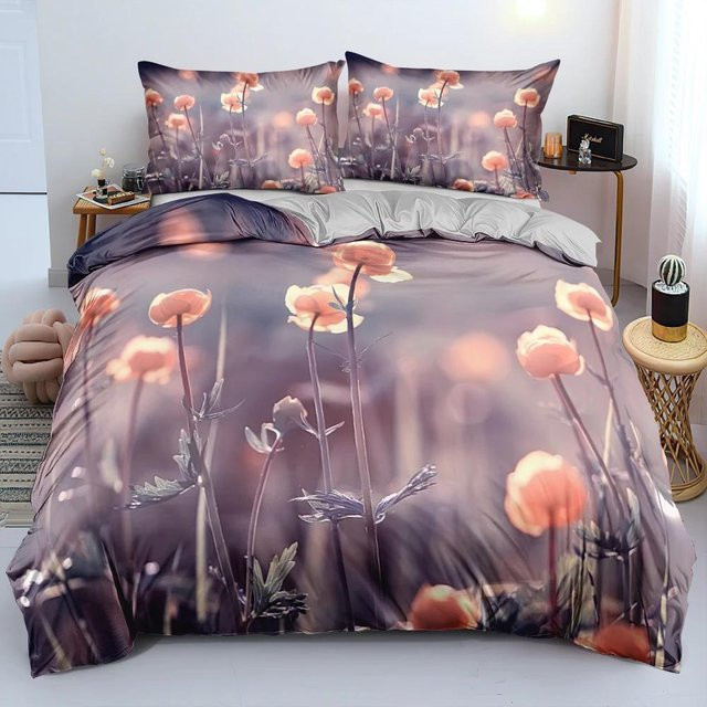 Bettwäsche-Set Your Warm Home mit Blumenmuster in Blau und Gold, bestehend aus Bettbezug und Kissenbezügen - Bild 1