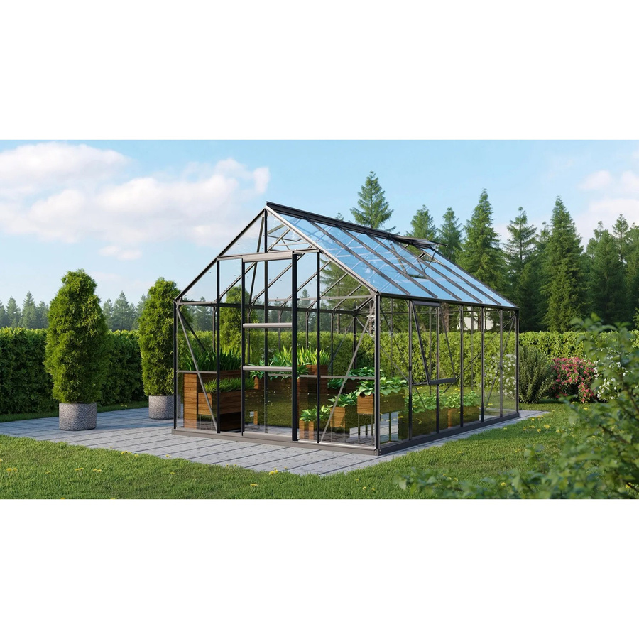 Vitavia Gewächshaus Meridian 1 9900 in Schwarz mit 9,9 m² Fläche, ESG-Sicherheitsglas und Schiebetür - Bild 4