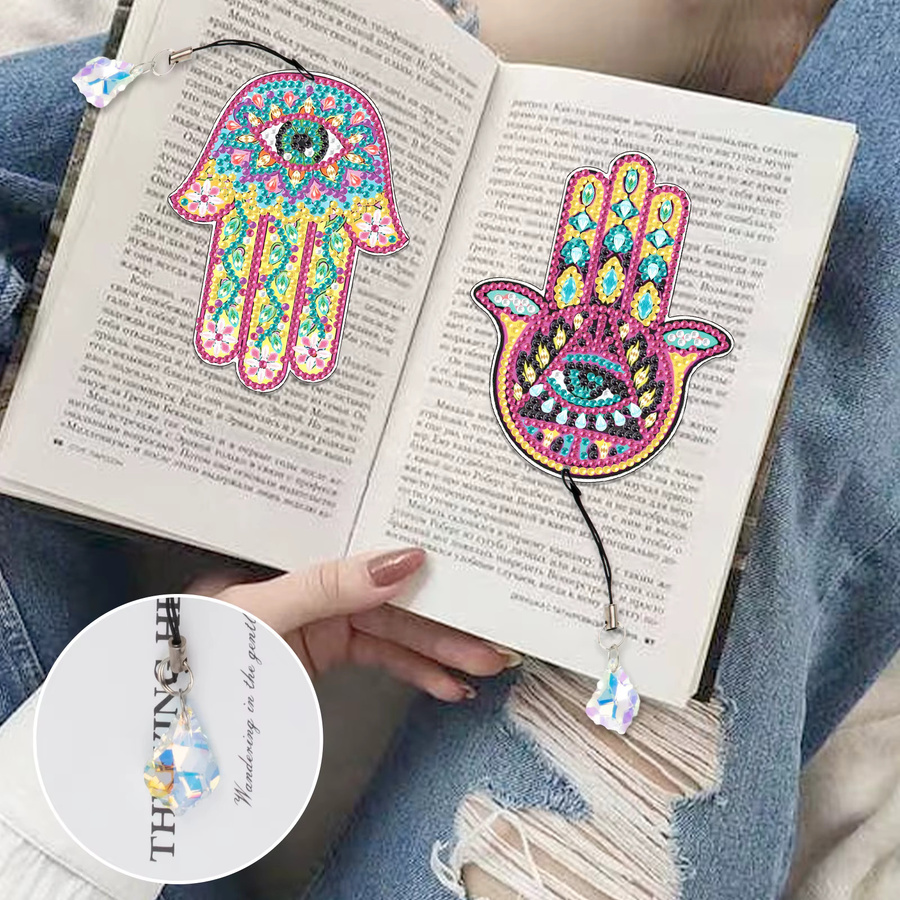 2-teiliges DIY Diamant-Malerei Lesezeichen-Set mit Kristall-Anhänger in Multicolour für Erwachsene - Bild 2