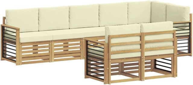 vidaXL Sofagarnitur aus Massivholz Akazie im modernen Latten-Design in Creme-weiß und Beige mit Armlehnen - Bild 1