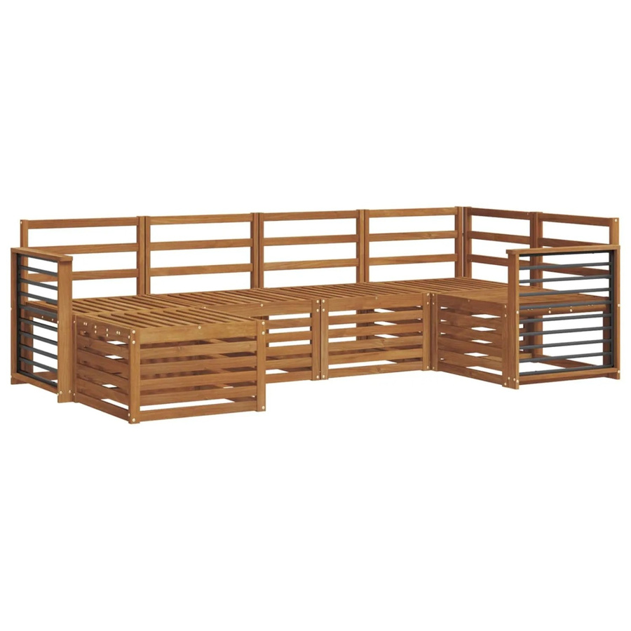 vidaXL Garten-Sofagarnitur aus Massivholz Akazie in Braun, 6-teiliges L-Shape Set mit Polstern für Terrasse und Garten - Bild 2