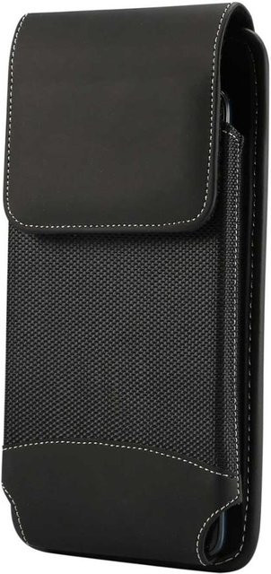 Universal Handy-Holster von 3C Goodbuy für iPhone, Samsung, Xiaomi und Huawei, Hüfttasche aus Oxford-Material und Leder mit Gürtelclip, Schwarz, passend für Smartphones von 4,7 bis 7,2 Zoll - Bild 1
