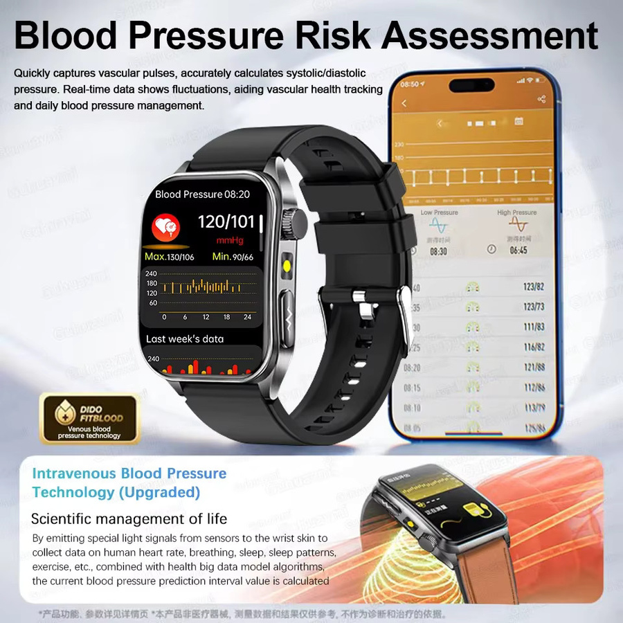 GUHUAVMI Smartwatch mit 650nm Lasertherapie, HD-Diagnose, EKG, PPG, Blutdruck, Lipid-Messung und Herzfrequenz in Blau oder Schwarz - Bild 3