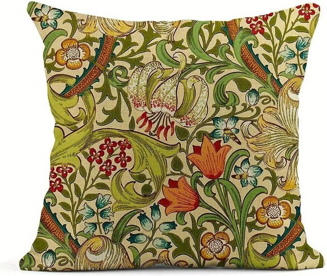 Heimdeko Vintage Kissenbezug mit Blumen- und Naturmuster aus Peach Skin, B/B/H: 18 x 18 x 18 cm - Bild 1