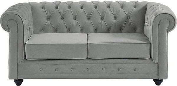 Vente-unique Chesterfield Sofa aus Samt in Lichtgrau mit einer Breite von 165 cm