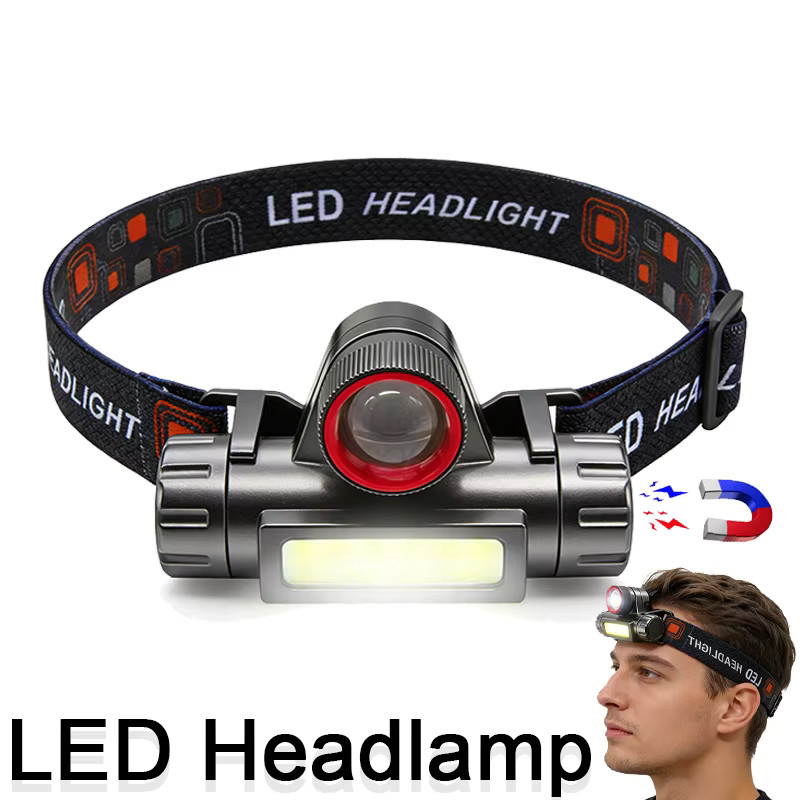 XIWANGFIRE Tragbare Mini-LED-Stirnlampe mit XPE- und COB-Technologie, USB-aufladbar, wasserdicht und mit Magnetischem Endstück, Farbe: Schwarz - Bild 6