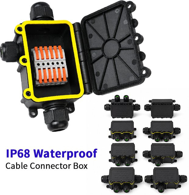 Wasserdichte Anschlussdose IP68 in Schwarz mit 2-8 Wegen und 6-poliger Ausführung für elektrische Kabelverbinder, 32A, 450V, 0,08-4,0mm² Kabelspleiß für Außenbeleuchtung - Bild 1