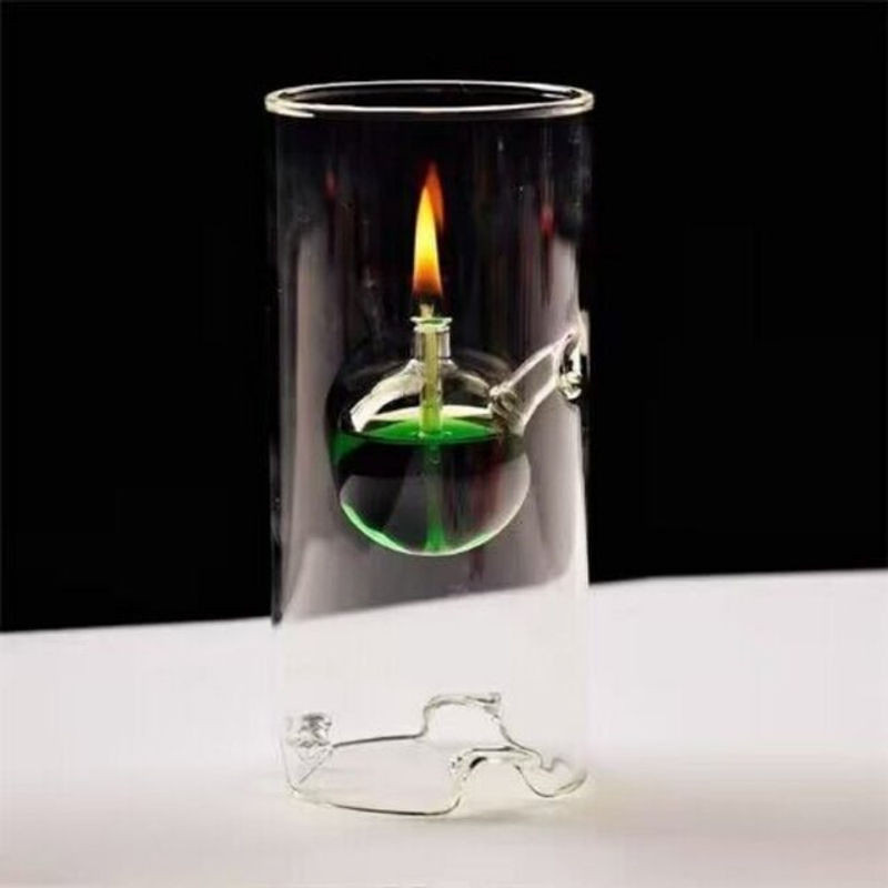 Vintage Hurrikan-Lampe aus Glas in Transparent, runde Öllampe und Kerzenständer als Tischdekoration, Höhe: 15 cm - Bild 1