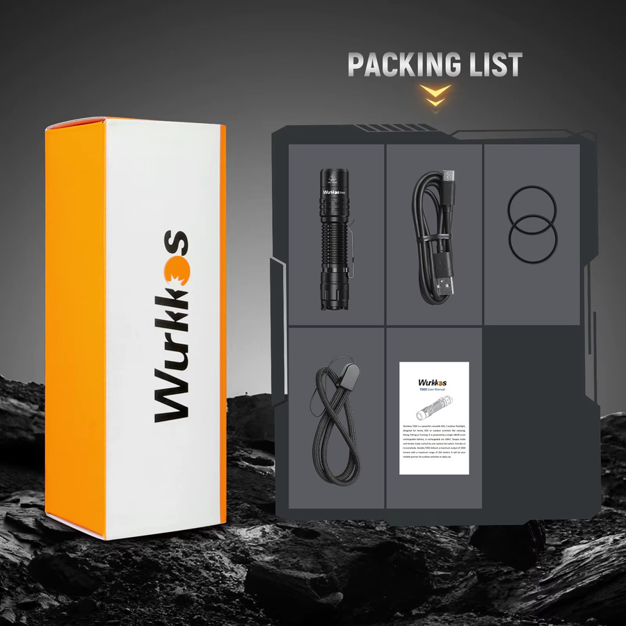 Wurkkos TD02 Kompakte taktische Taschenlampe in Schwarz mit 2000 lm, IPX8 wasserdicht und wiederaufladbar mit Heckschalter - Bild 4