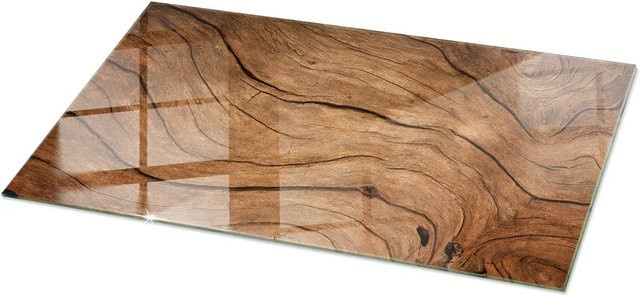 Tulup Tischplatte aus Glas in Braun mit natürlichem Holzmuster, Rechteckig, B/T: 100 x 50 cm - Bild 1